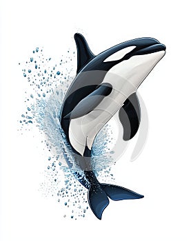 Orca whale breaching in ocean water splash