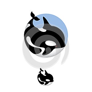 Orca whale illustration. Orca icon. Ocean animal emblems.