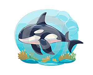 orca whale under water illustration vector