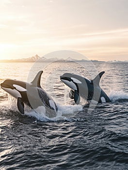 Orca Whales Jumping Out Water