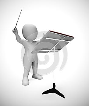 Orchestra conductor conducting orchestral music - 3d illustration photo