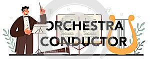 Orchestra conductor typographic header. Conductor and symphony