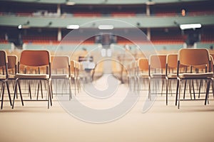 an orchestra of empty seats in a concert hall