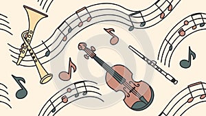 Orchestra Instruments & Music Notes Seamless Pattern, vector design Generative AI
