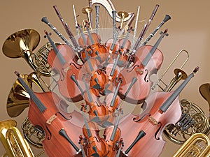 Orchestra musical instruments 3D rendering photo