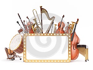 Orchestra musical instruments 3D rendering photo