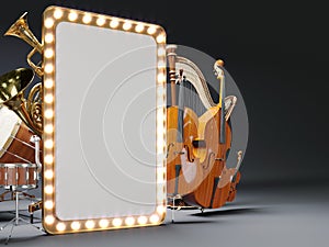 Orchestra musical instruments 3D rendering photo