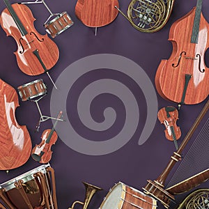 Orchestra musical instruments 3D rendering photo