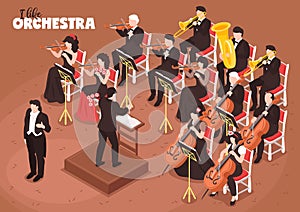 Orchestra Musicians Isometric Composition