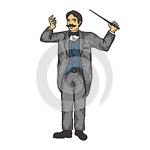 Orchestral conductor color sketch engraving vector