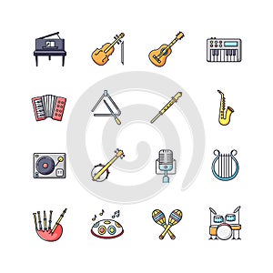 Orchestral instrument RGB color icons set