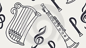 Orchestral Instruments Seamless Music Pattern, vector design Generative AI