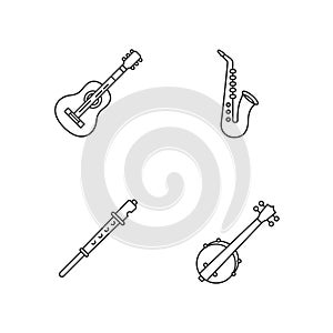 Orchestral musical instruments pixel perfect linear icons set