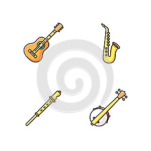 Orchestral musical instruments RGB color icons set