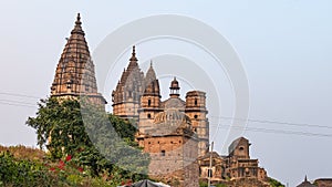 Orchha cityscape, hindu Chaturbhuj temple. Also spelled Orcha, famous travel destination in Madhya Pradesh, India.