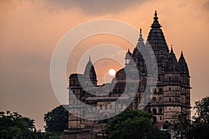 Orchha cityscape, hindu Chaturbhuj temple. Also spelled Orcha, famous travel destination in Madhya Pradesh, India.