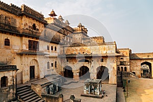 Orchha Fort Raja Mahal, ancient ruins in India