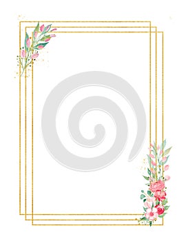 Orchid branch watercolor hand drawn raster frame template