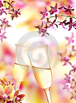 Orchid and champagne flutes