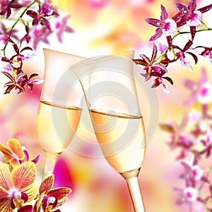 Orchid and champagne flutes