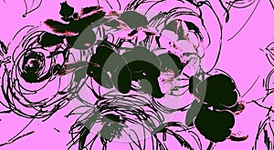 Orchid flower on scribble roses.