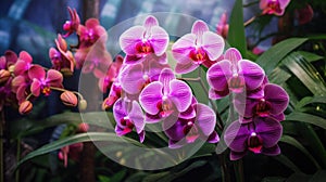 Orchid flower in tropical garden. Phalaenopsis growing on Tenerife,Canary Islands. Orchids.Floral background