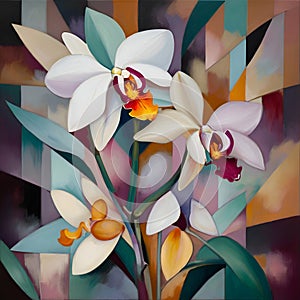 Orchidea. abstraktné umenie v štýl z kubizmus 