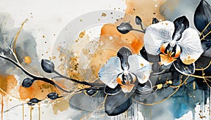 Orchid painting blue and orange and gold