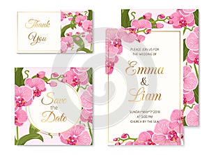 Orchid phalaenopsis wedding cards template set