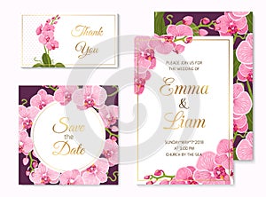 Orchid phalaenopsis wedding cards template set