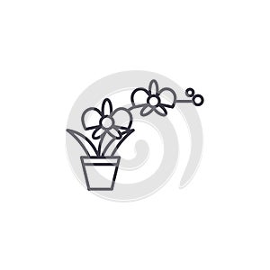 Orchid pot line icon concept. Orchid pot flat vector sign, symbol, illustration.