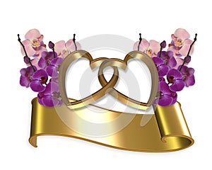 Orchids and gold hearts banner