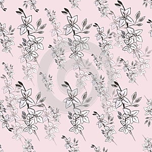 Orchids pattern on pale pink background. Fashion seamless pattern. Pencil hand drawing. Print, packaging, wallpaper, textile, fabr photo