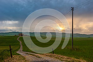 Orcia valley in the misty morning, Tuscany, Italy