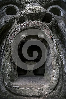 Orcus mouth sculpture at famous Parco Dei Mostri in Italy