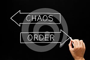 Order Chaos Arrows Concept On Blackboard