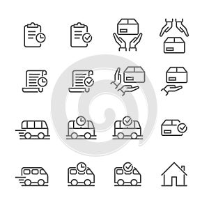 Order delivery vector logistics web shop line icon