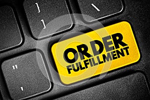 Order fulfillment - complete process from point of sales inquiry to delivery of a product to the customer, text concept button on