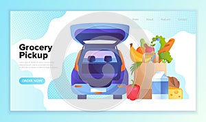 Order groceries online. Pick up point in food supermarket. Safe shopping.