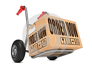 Order Now - Cardboard Box on Hand Truck.