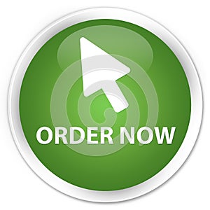 Order now (cursor icon) premium soft green round button