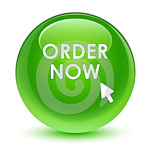 Order now glassy green round button