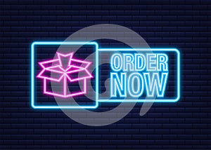 Order now for marketing design. Web, graphic, banner. Website icon symbol. Website template. Neon icon. Vector stock