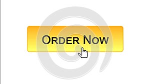 Order now web interface button clicked with mouse cursor, orange color, online