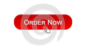 Order now web interface button clicked with mouse cursor, red color, online