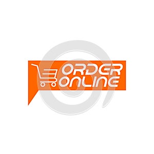 Order Online sign with shopping cart icon isolated on white background
