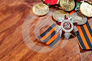 Order of the Patriotic War in St. and Medals for the victory over Germany. Close up