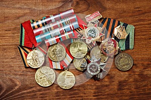 Order of the Patriotic War in St. and Medals for the victory over Germany on a wooden.