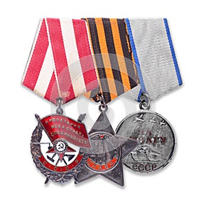 Order of the Red Banner, Glory, Medal For Courage. Isolated