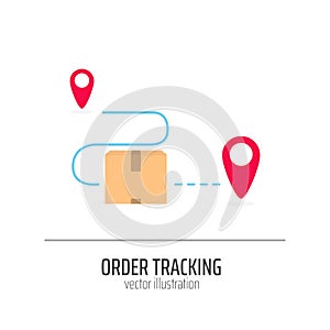 Order tracking with box and red location sign